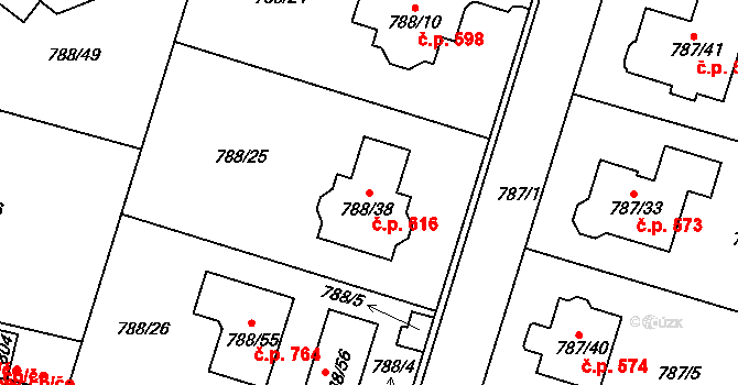 Proboštov 616 na parcele st. 788/38 v KÚ Proboštov u Teplic, Katastrální mapa