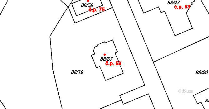 Strážky 59, Ústí nad Labem na parcele st. 88/57 v KÚ Strážky u Habrovic, Katastrální mapa