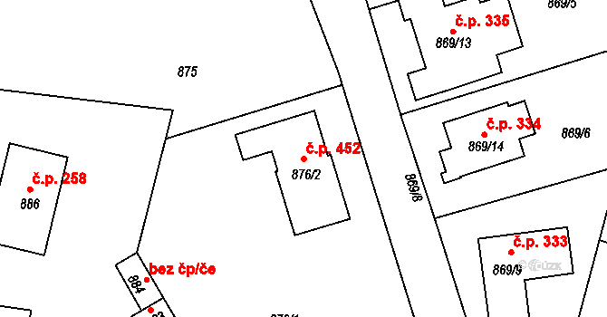 Divišov 452 na parcele st. 876/2 v KÚ Divišov u Benešova, Katastrální mapa