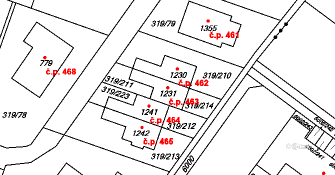 Přímětice 463, Znojmo na parcele st. 1231 v KÚ Přímětice, Katastrální mapa