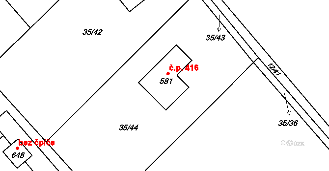 Horní Datyně 416, Vratimov na parcele st. 581 v KÚ Horní Datyně, Katastrální mapa