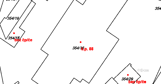 Háje 88 na parcele st. 354/16 v KÚ Háje u Příbramě, Katastrální mapa