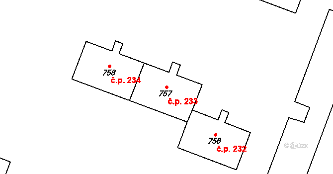 Výškovice 233, Ostrava na parcele st. 757 v KÚ Výškovice u Ostravy, Katastrální mapa