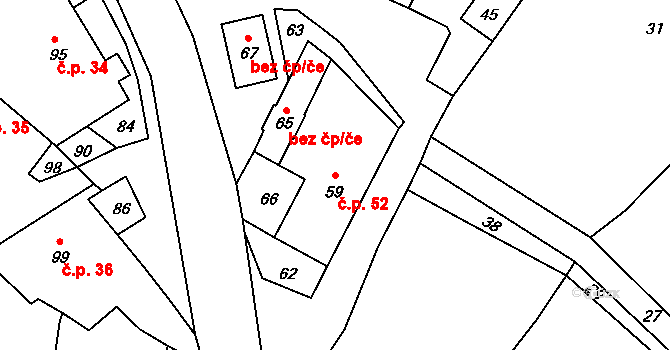 Březí nad Oslavou 52 na parcele st. 59 v KÚ Březí nad Oslavou, Katastrální mapa