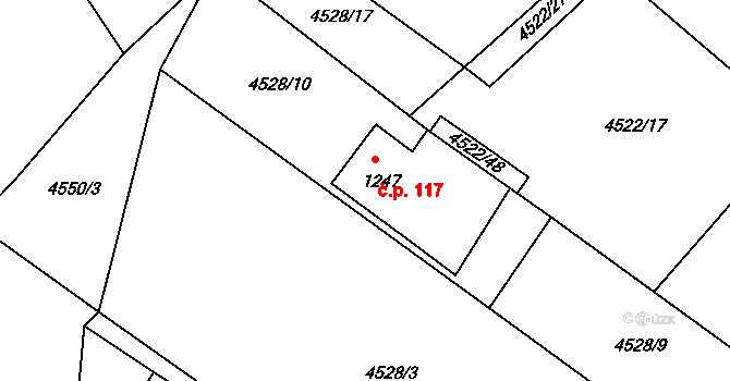 Vizovice 117 na parcele st. 1247 v KÚ Vizovice, Katastrální mapa