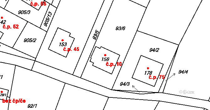 Křekov 10 na parcele st. 156 v KÚ Křekov, Katastrální mapa