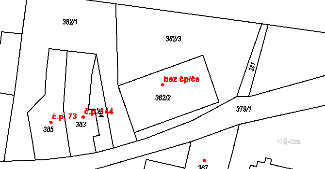 Křižanovice 43101097 na parcele st. 382/2 v KÚ Křižanovice u Bučovic, Katastrální mapa