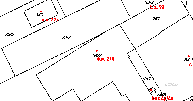 Medlešice 216, Chrudim na parcele st. 54/2 v KÚ Medlešice, Katastrální mapa