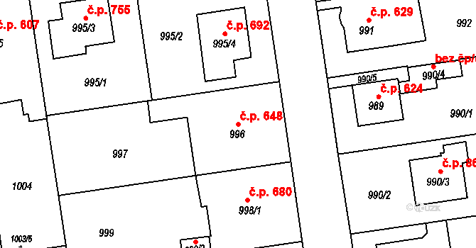 Kylešovice 648, Opava na parcele st. 996/1 v KÚ Kylešovice, Katastrální mapa
