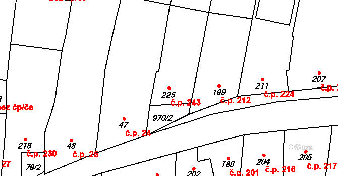 Bílovice 243 na parcele st. 225 v KÚ Bílovice u Uherského Hradiště, Katastrální mapa
