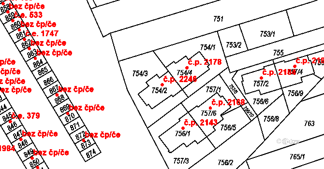 Řečkovice 2246, Brno na parcele st. 754/2 v KÚ Řečkovice, Katastrální mapa