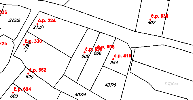 Milevsko 696 na parcele st. 666 v KÚ Milevsko, Katastrální mapa