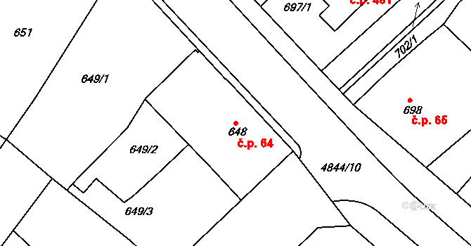 Choceňské Předměstí 64, Vysoké Mýto na parcele st. 648 v KÚ Vysoké Mýto, Katastrální mapa
