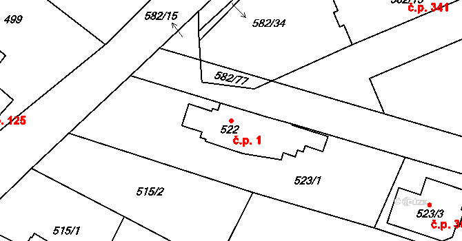 Chotíkov 1 na parcele st. 522/3 v KÚ Chotíkov, Katastrální mapa
