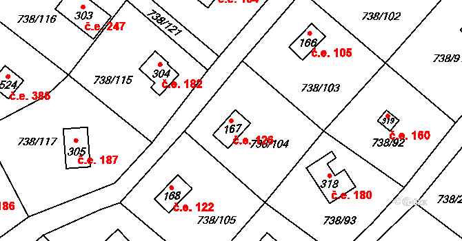 Vlkančice 126 na parcele st. 167 v KÚ Vlkančice, Katastrální mapa