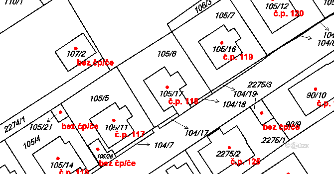 Plzeňské Předměstí 118, Horšovský Týn na parcele st. 105/17 v KÚ Horšovský Týn, Katastrální mapa