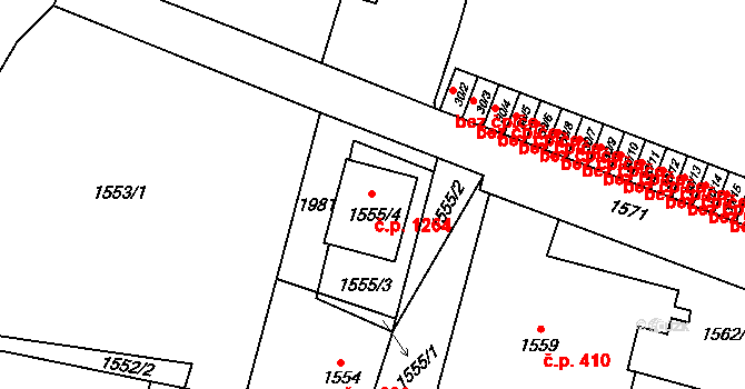 Kosmonosy 1264 na parcele st. 1555/4 v KÚ Kosmonosy, Katastrální mapa