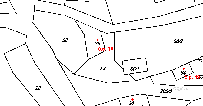 Janoušov 16 na parcele st. 36 v KÚ Janoušov, Katastrální mapa