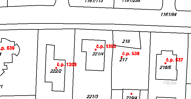 Hostivice 1393 na parcele st. 221/4 v KÚ Hostivice, Katastrální mapa