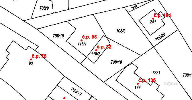 Hostašovice 82 na parcele st. 118/2 v KÚ Hostašovice, Katastrální mapa