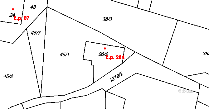 Mořkov 264 na parcele st. 26/2 v KÚ Mořkov, Katastrální mapa