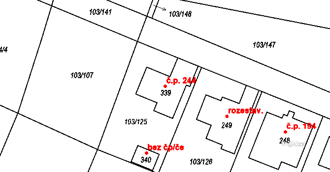 Břežany II 244 na parcele st. 339 v KÚ Břežany II, Katastrální mapa