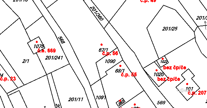 Sýkořice 56 na parcele st. 67/1 v KÚ Sýkořice, Katastrální mapa
