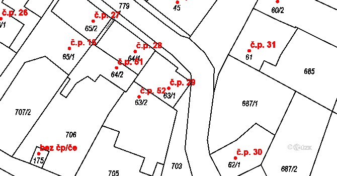 Vilémov 29, Humpolec na parcele st. 63/1 v KÚ Vilémov u Humpolce, Katastrální mapa