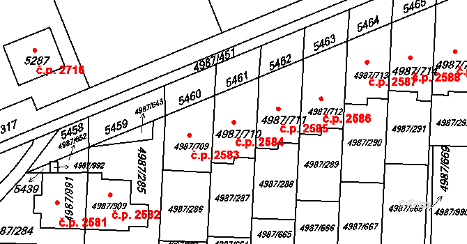 Louny 2584 na parcele st. 4987/710 v KÚ Louny, Katastrální mapa