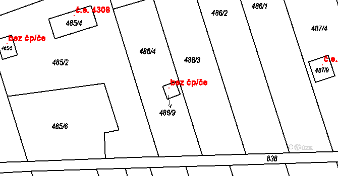 Znojmo 96771097 na parcele st. 486/9 v KÚ Znojmo-Louka, Katastrální mapa