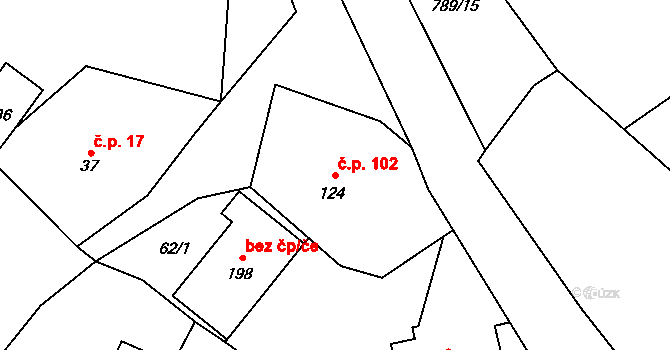 Merklovice 102, Vamberk na parcele st. 124 v KÚ Merklovice, Katastrální mapa