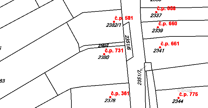 Pohořelice 731 na parcele st. 2380 v KÚ Pohořelice nad Jihlavou, Katastrální mapa