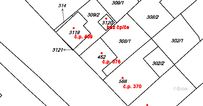 Popice 376 na parcele st. 452 v KÚ Popice, Katastrální mapa