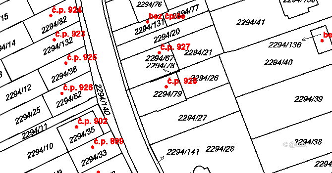 Koryčany 928 na parcele st. 2294/79 v KÚ Koryčany, Katastrální mapa