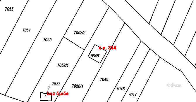 Střelice 334 na parcele st. 7050/2 v KÚ Střelice u Brna, Katastrální mapa