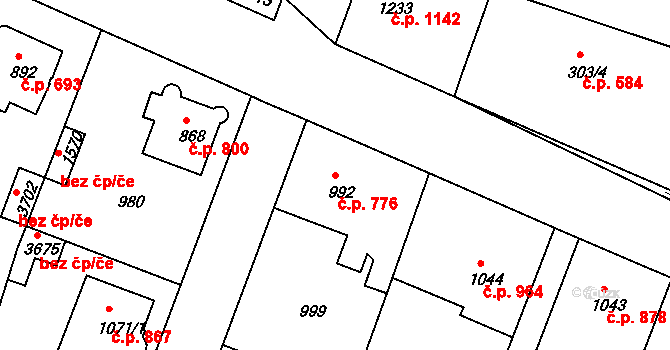 Bystřice pod Hostýnem 776 na parcele st. 992 v KÚ Bystřice pod Hostýnem, Katastrální mapa