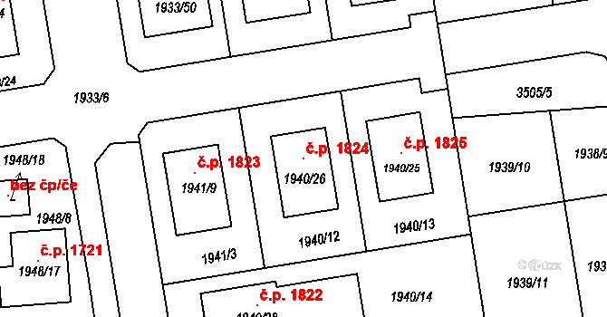 Holešov 1824 na parcele st. 1940/26 v KÚ Holešov, Katastrální mapa