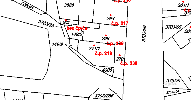 Dobřany 219 na parcele st. 271/1 v KÚ Dobřany, Katastrální mapa