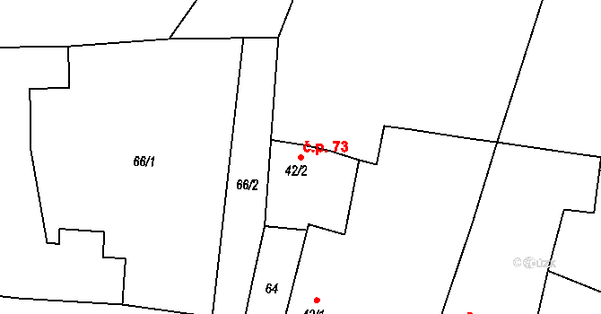Suchdol 73 na parcele st. 42/2 v KÚ Suchdol u Konice, Katastrální mapa
