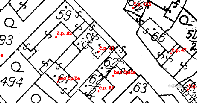Ctidružice 43 na parcele st. 60 v KÚ Ctidružice, Katastrální mapa