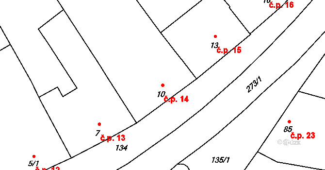 Grymov 14 na parcele st. 10 v KÚ Grymov, Katastrální mapa
