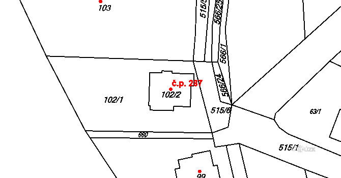 Malín 287, Kutná Hora na parcele st. 102/2 v KÚ Malín, Katastrální mapa