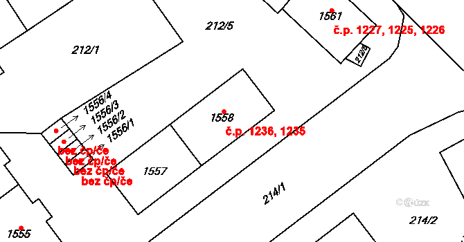 Čáslav-Nové Město 1235,1236, Čáslav na parcele st. 1557 v KÚ Čáslav, Katastrální mapa