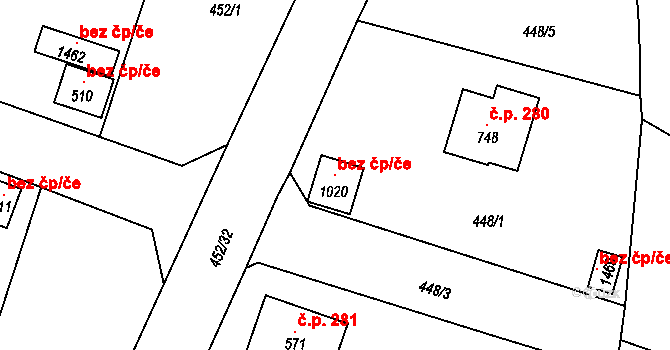 Velké Popovice 118289098 na parcele st. 1020 v KÚ Velké Popovice, Katastrální mapa