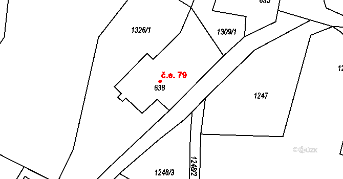 Suchá 79, Jáchymov na parcele st. 638 v KÚ Jáchymov, Katastrální mapa