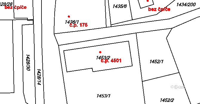 Mšeno nad Nisou 4501, Jablonec nad Nisou na parcele st. 1453/2 v KÚ Mšeno nad Nisou, Katastrální mapa