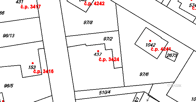 Jihlava 3424 na parcele st. 437 v KÚ Bedřichov u Jihlavy, Katastrální mapa