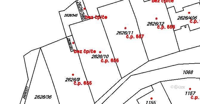 Doksy 656 na parcele st. 2626/10 v KÚ Doksy u Máchova jezera, Katastrální mapa