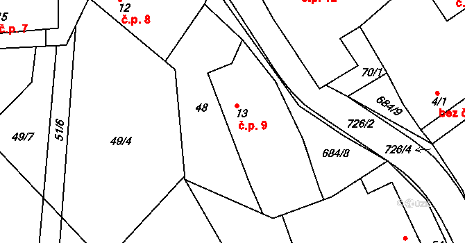 Sovolusky 9 na parcele st. 13 v KÚ Sovolusky u Přelouče, Katastrální mapa