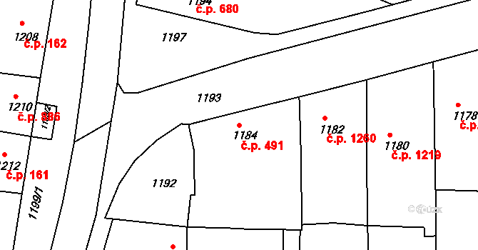 Vracov 491 na parcele st. 1184 v KÚ Vracov, Katastrální mapa